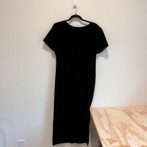 Jessica Howard Black Velvet Sheath Midi Dress Vintage Style cap Sleeve 12
